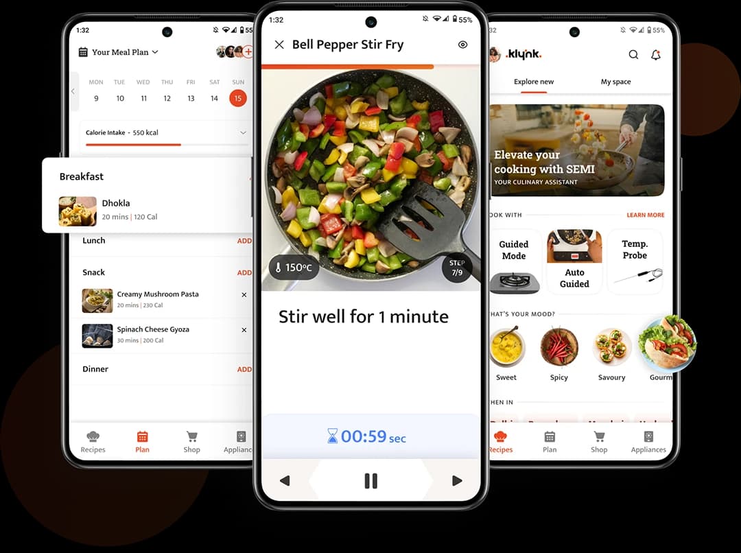 Step-by-step guided cooking instructions with smart timers and temperature control
